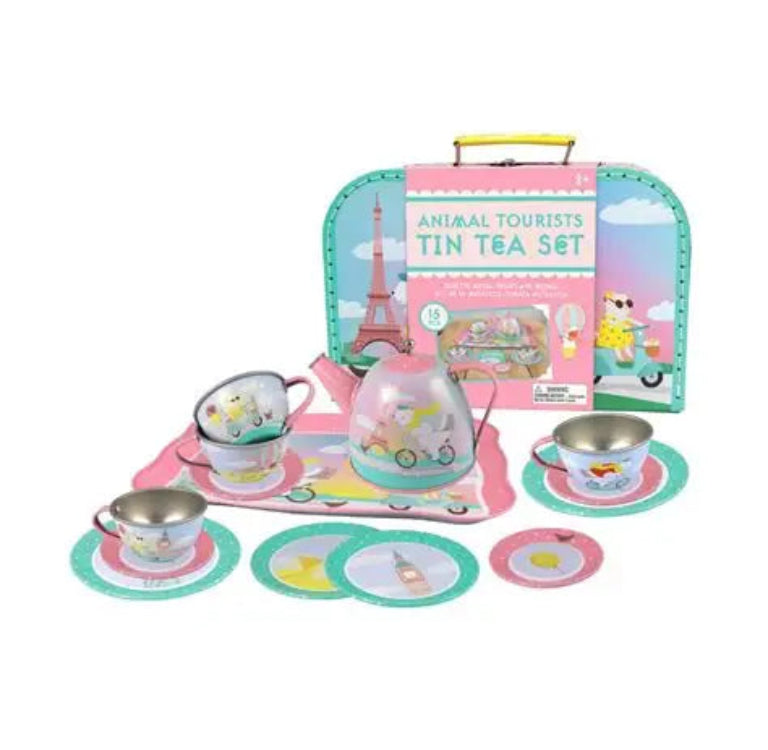 15-pc Animal Tourist Tin Tea Set