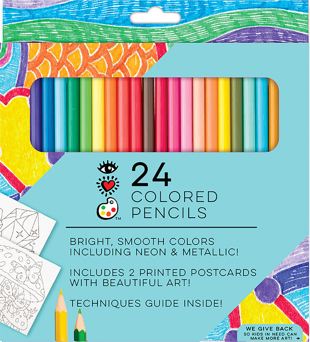 24 Colored Pencils + 2 Color-in Postcards