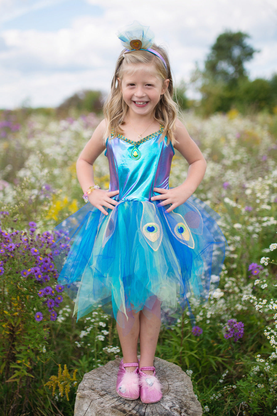 Pretty Peacock Dress & Headband (Size 5-6)