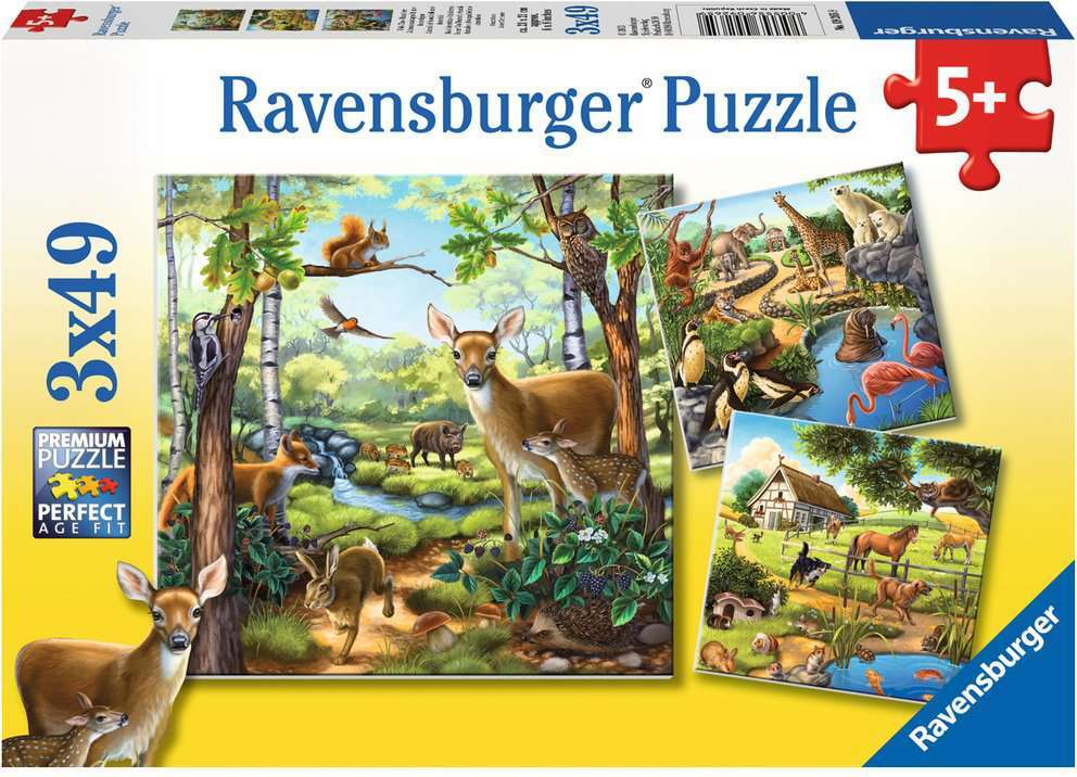 Forest/Zoo/Domestic Anim. 3x49 Pc Puzzle