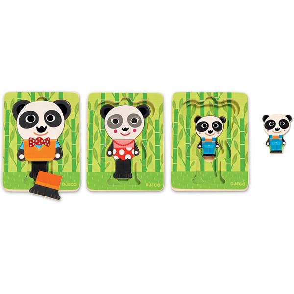 Primo Puzzle - Bears 3 Puzzles Included by Djeco Cute Panda EUC Preschool  Age 
